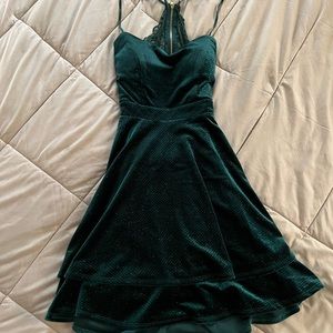 Spaghetti strap green velvet dress